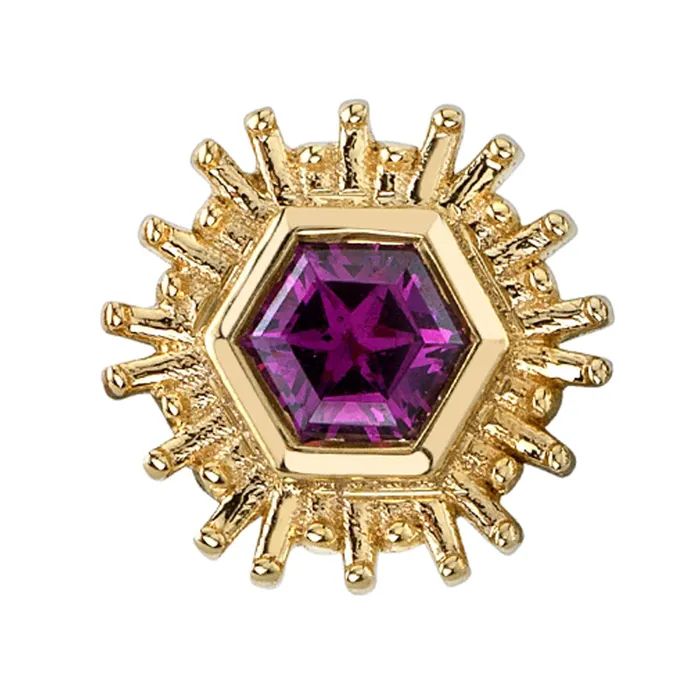 Body Vision BVLA Earrings Hexagon Borderline Threaded End in Gold with Rhodolite