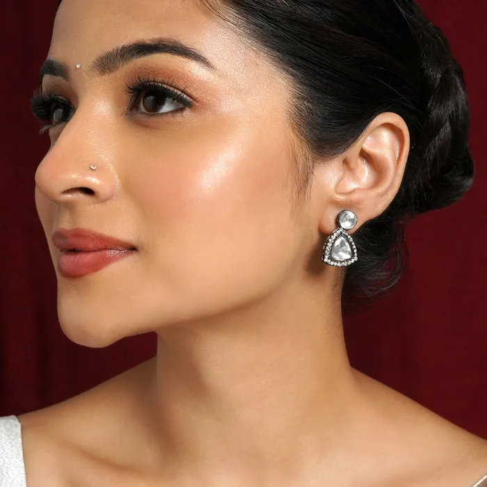 Teejh Silver Oxidised Polki Earrings Teejh Earrings