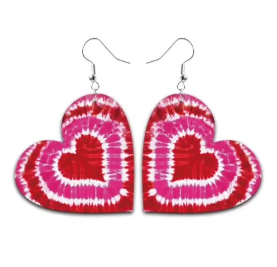 Earrings polly E1359 Silver PinkRed Tye Dye Heart Leather Earrings