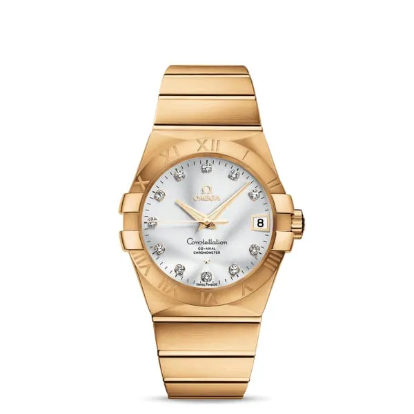 Omega Bracelets Omega Constellation 38mm Watch Ref 12350382152002 Silver Diamond Index Dial 18K Yellow Gold Bracelet