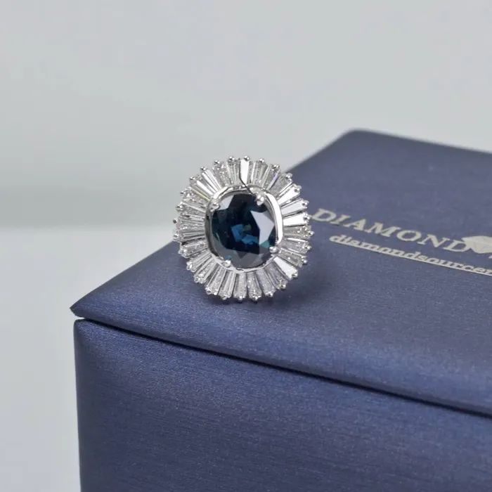 Oval Cut Blue Sapphire Fashion Ring with 350ct of Total Diamond Weight in 14k White Gold RN173000 Diamond Source NYC Rings