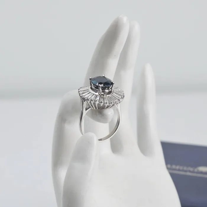 Oval Cut Blue Sapphire Fashion Ring with 350ct of Total Diamond Weight in 14k White Gold RN173000 Diamond Source NYC Rings