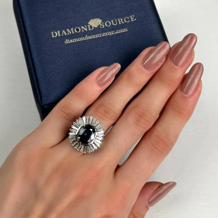 Oval Cut Blue Sapphire Fashion Ring with 350ct of Total Diamond Weight in 14k White Gold RN173000 Diamond Source NYC Rings