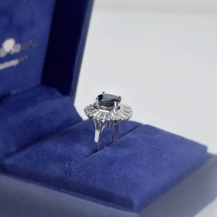Oval Cut Blue Sapphire Fashion Ring with 350ct of Total Diamond Weight in 14k White Gold RN173000 Diamond Source NYC Rings