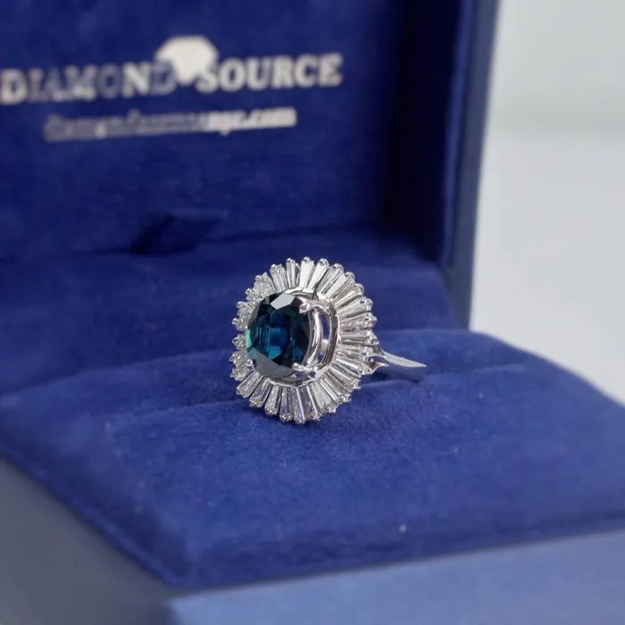 Oval Cut Blue Sapphire Fashion Ring with 350ct of Total Diamond Weight in 14k White Gold RN173000 Diamond Source NYC Rings