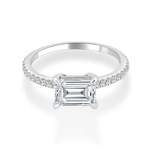 Rings Engagement Collections 14K White Gold Semi Mount Ring for East to West Emerald Cut Rings Engagement Collections 14K White Gold Semi Mount Ring for East to West Emerald Cut