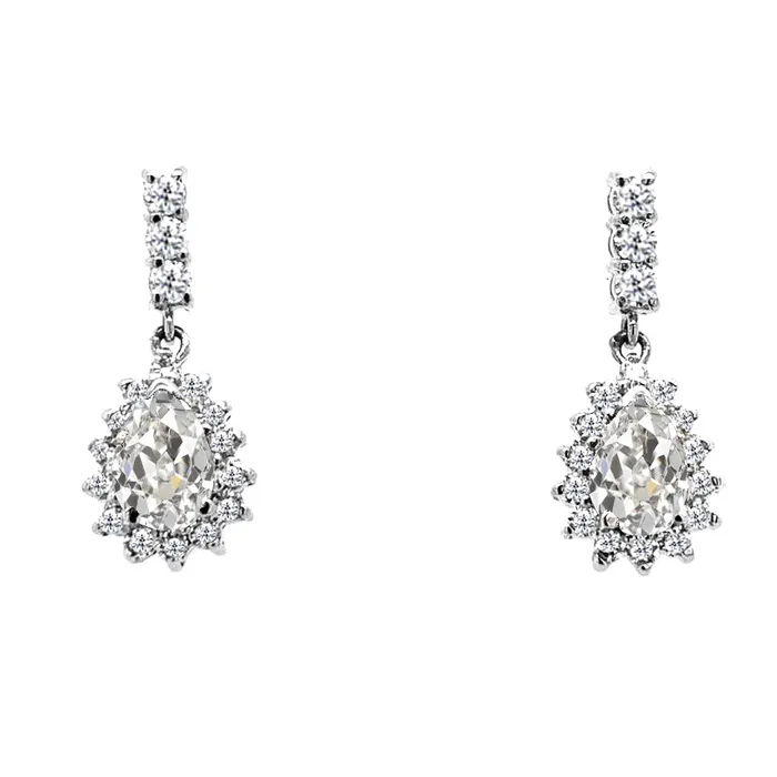 Earrings HarryChadEntcom Halo Mined Diamond Pear Old Cut Drop Earrings Teardrop Flower Style 3 Carats Earrings HarryChadEntcom Halo Mined Diamond Pear Old Cut Drop Earrings Teardrop Flower Style 3 Carats