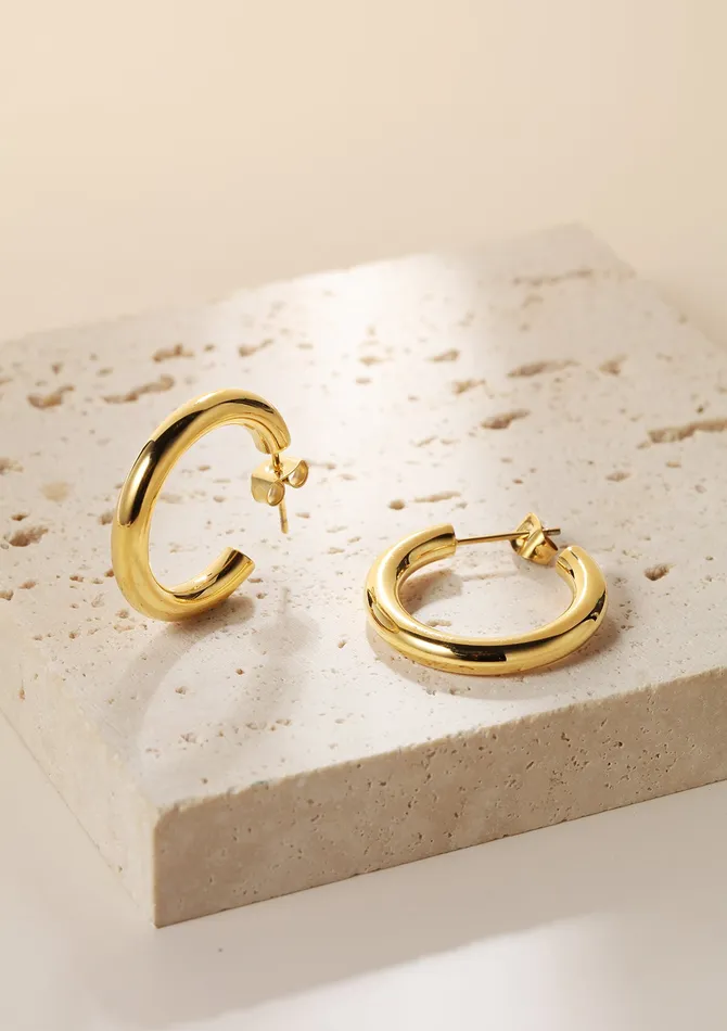 Earrings Mid Round Hoop Earrings Gold Hey Happiness Earrings Mid Round Hoop Earrings Gold Hey Happiness