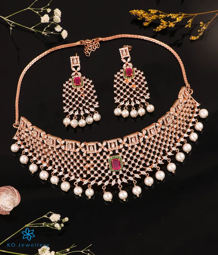 Earrings The Royal Sparkle Silver Rosegold Necklace Earrings Imported
