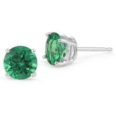 GB Earrings 4 Ct Round Solitaire Green Sapphire Stud Earring White Gold 14K GB Earrings 4 Ct Round Solitaire Green Sapphire Stud Earring White Gold 14K