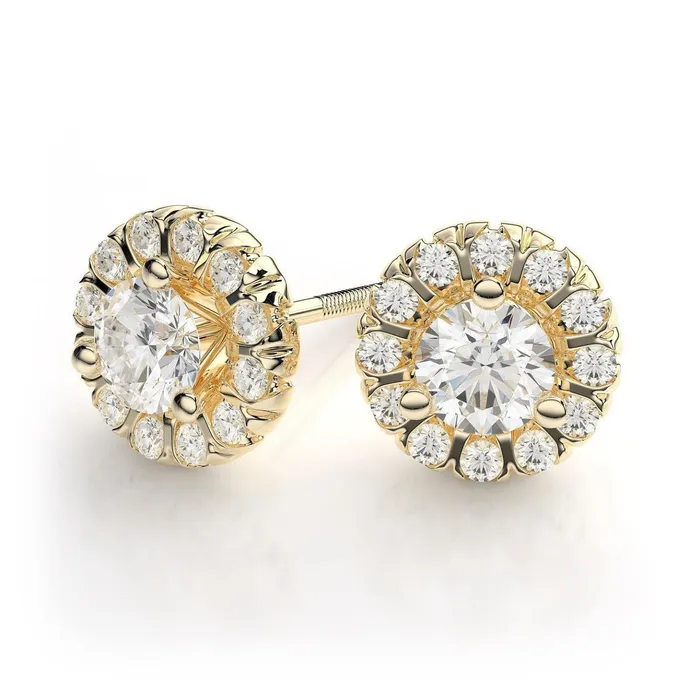 GB Earrings Natural Earth Mined Diamonds Women Studs Halo Earrings 260 Carats Yellow Gold 14K GB Earrings Natural Earth Mined Diamonds Women Studs Halo Earrings 260 Carats Yellow Gold 14K
