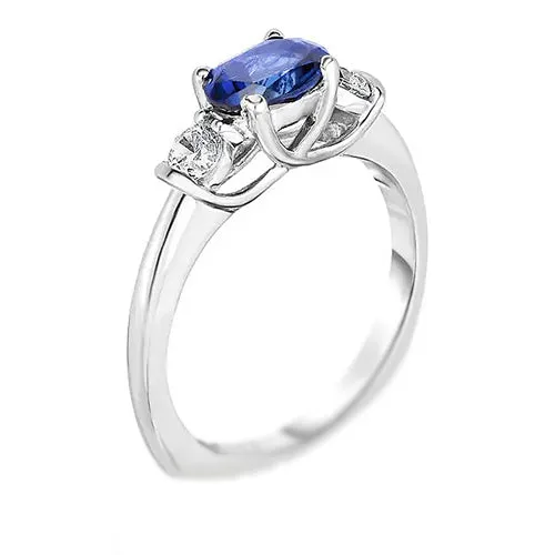 HarryChadEntcom Rings 3 Stone Natural Earth Mined Diamond Blue Sapphire Ring 225 Carats Gold U Prong Setting