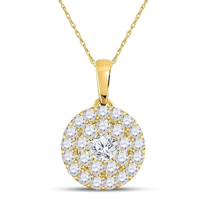 Necklaces GND GND 10Kt Yellow Gold Womens Round Diamond Cluster Pendant 14 Cttw Necklaces GND GND 10Kt Yellow Gold Womens Round Diamond Cluster Pendant 14 Cttw