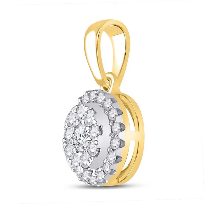 Necklaces GND GND 10Kt Yellow Gold Womens Round Diamond Cluster Pendant 14 Cttw Necklaces GND GND 10Kt Yellow Gold Womens Round Diamond Cluster Pendant 14 Cttw