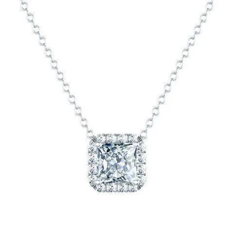 Necklaces Princess Round Halo Genuine Natural Earth Mined Diamond Necklace Slide Pendant 216 Carats Gold GB Necklaces Princess Round Halo Genuine Natural Earth Mined Diamond Necklace Slide Pendant 216 Carats Gold GB