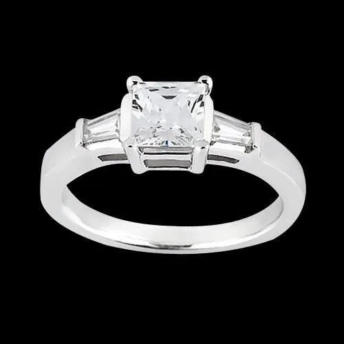 Princess Baguette 120 Carat Natural Earth Mined Diamond Three Stone Ring White Gold 14K GB Rings Princess Baguette 120 Carat Natural Earth Mined Diamond Three Stone Ring White Gold 14K GB Rings