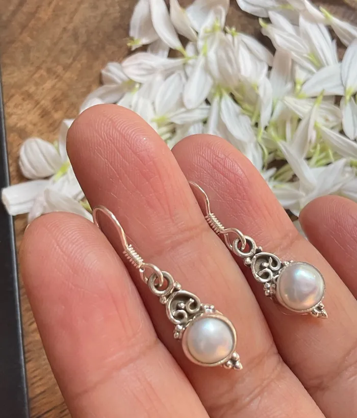 The Nidra Silver Gemstone Earrings Pearl Gemstone Earrings