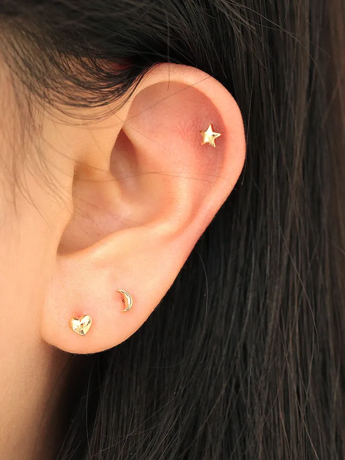 Earrings MinimalBijoux 14K Gold Mini HeartStarCrescent Stud Earring
