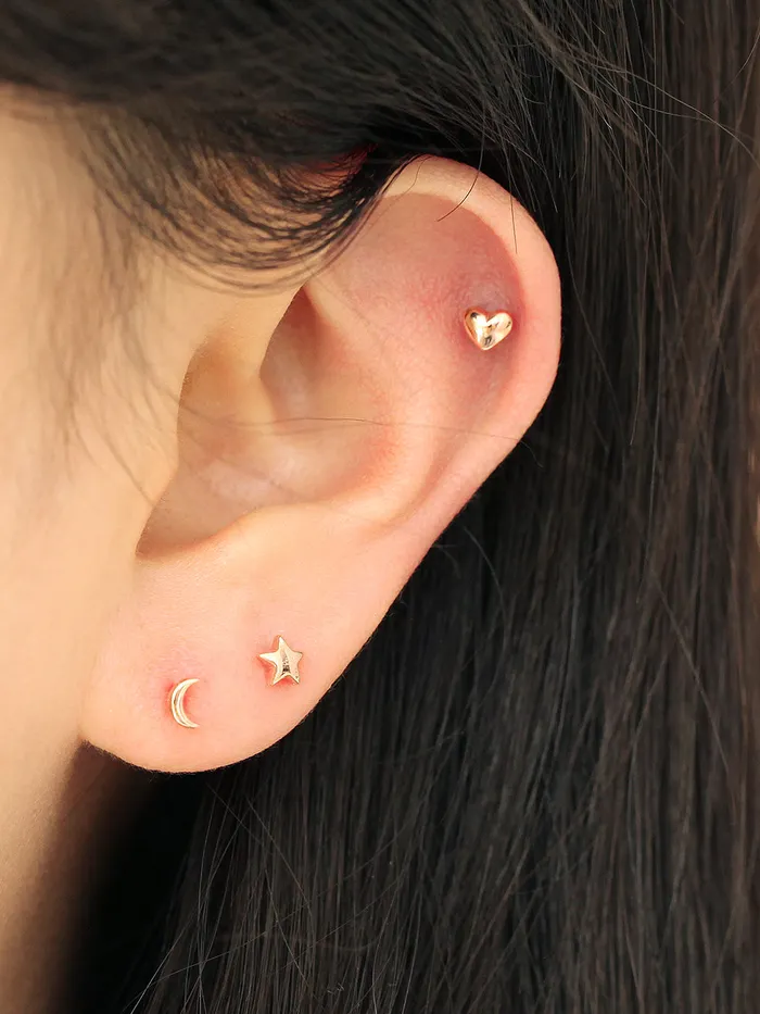 Earrings MinimalBijoux 14K Gold Mini HeartStarCrescent Stud Earring