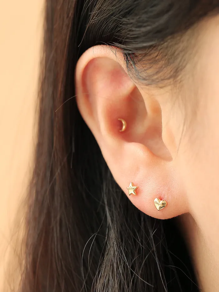 Earrings MinimalBijoux 14K Gold Mini HeartStarCrescent Stud Earring