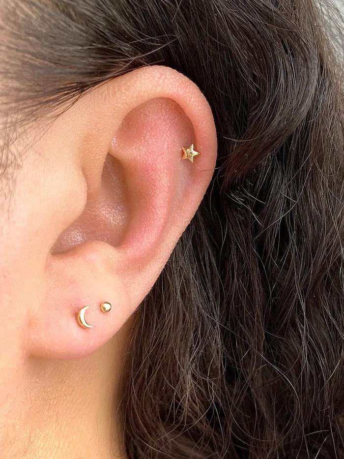 Earrings MinimalBijoux 14K Gold Mini HeartStarCrescent Stud Earring