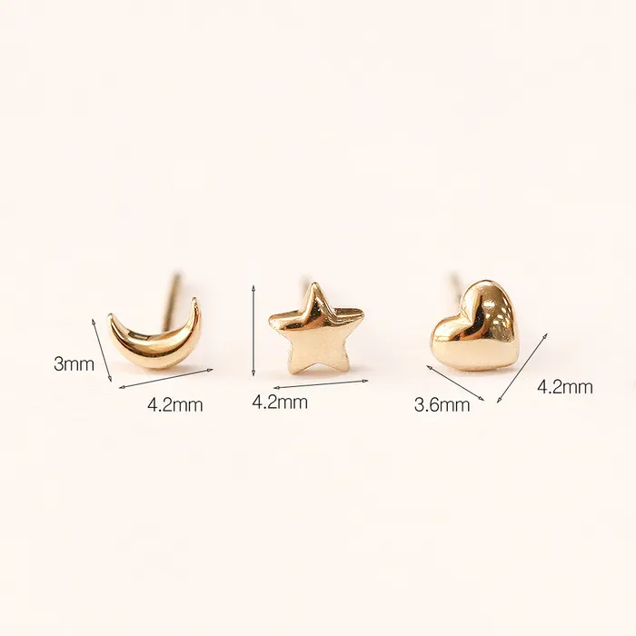 Earrings MinimalBijoux 14K Gold Mini HeartStarCrescent Stud Earring