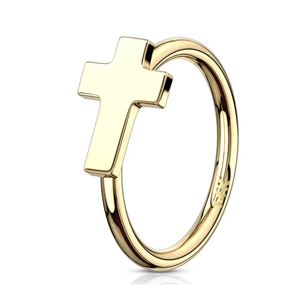 Earrings Tulsa Body Jewelry Cross Yellow 14k Gold Nose Hoop