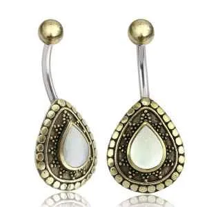Mother of Pearl Dotted Brass Belly Ring Tulsa Body Jewelry Rings