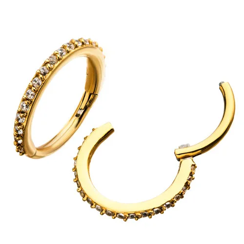 Rings Tulsa Body Jewelry CZ Paved Gold Hinged Segment Ring