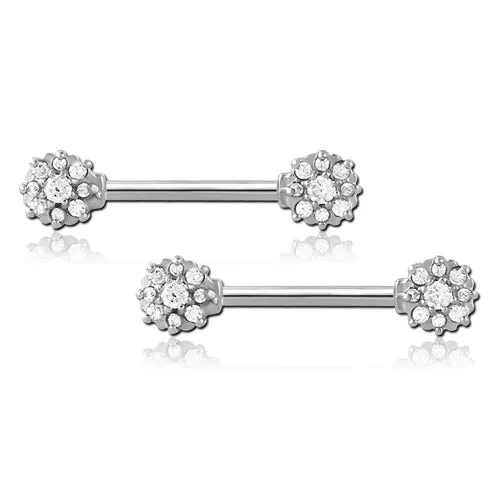 Tulsa Body Jewelry Earrings CZ Flower Stainless Nipple Barbells