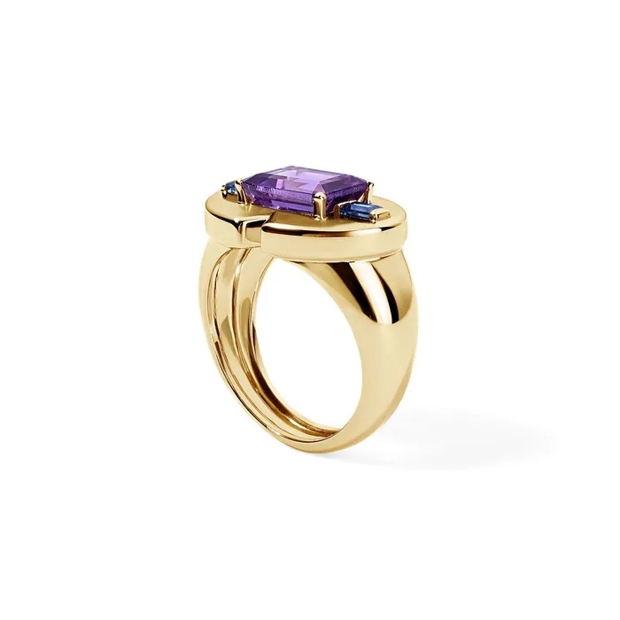 Amethyst Emerald Cut and Blue Sapphire Signet Ring SG Fine Rings