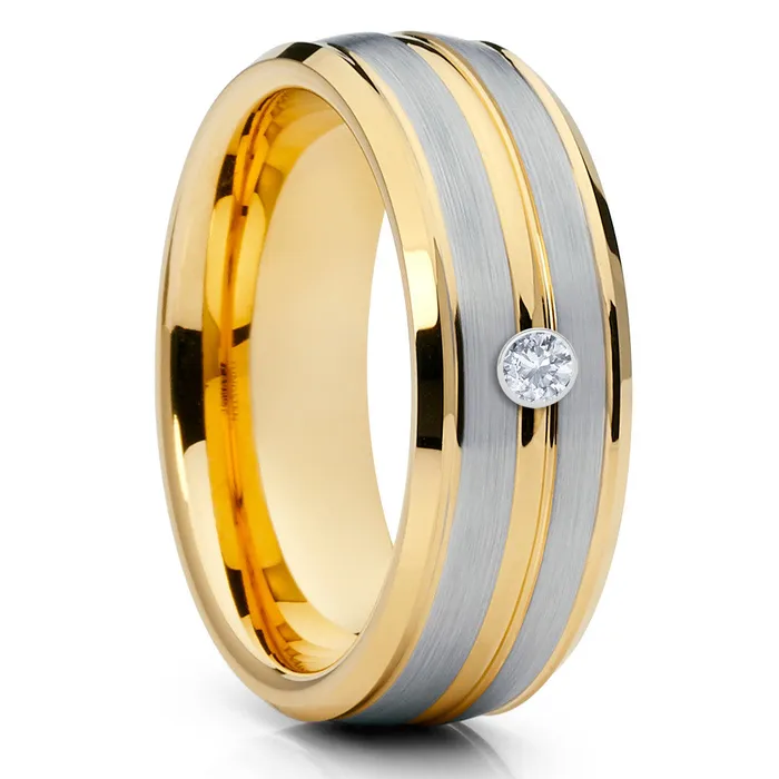 Clean Casting Jewelry Rings Yellow Gold Tungsten White Diamond Ring Mens Wedding Ring Yellow Gold Ring Clean Casting Jewelry Rings Yellow Gold Tungsten White Diamond Ring Mens Wedding Ring Yellow Gold Ring