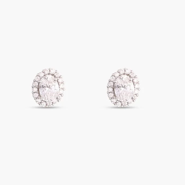 Earrings SILVER Oval CZ Solitaire and Halo Ear jacket Silver Stud Earrings Earrings SILVER Oval CZ Solitaire and Halo Ear jacket Silver Stud Earrings