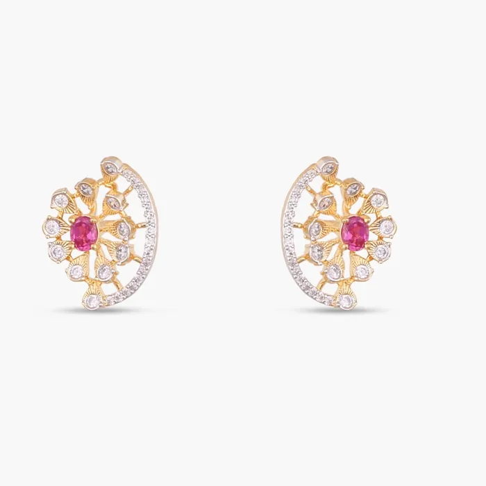 Earrings SILVER Pansy Floral CZ Silver Stud Earrings