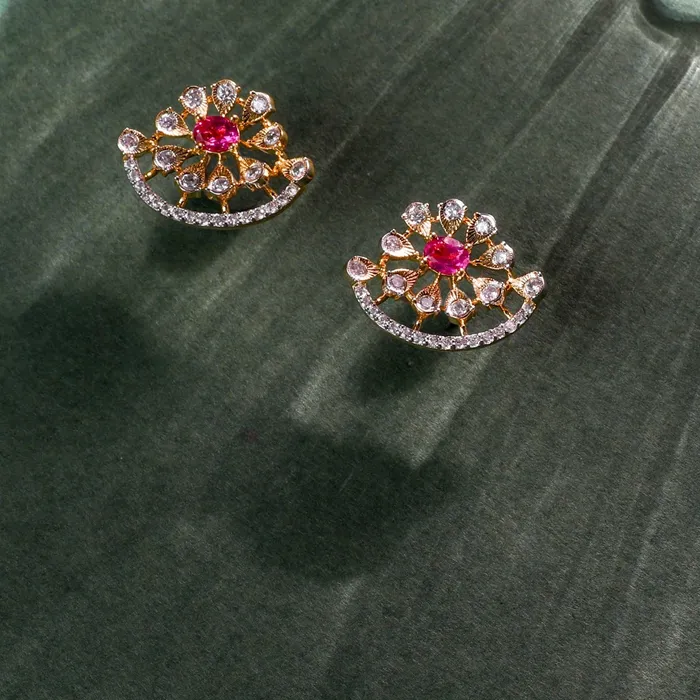 Earrings SILVER Pansy Floral CZ Silver Stud Earrings