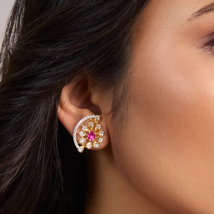 Earrings SILVER Pansy Floral CZ Silver Stud Earrings