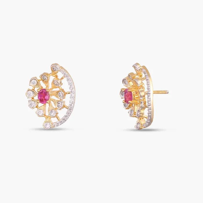 Earrings SILVER Pansy Floral CZ Silver Stud Earrings