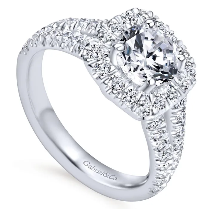 International Diamond Center Rings Gabriel Bridal Collection White Gold Diamond Diamond Accent Split Shank Halo Engagement Ring 083 ctw International Diamond Center Rings Gabriel Bridal Collection White Gold Diamond Diamond Accent Split Shank Halo Engagement Ring 083 ctw