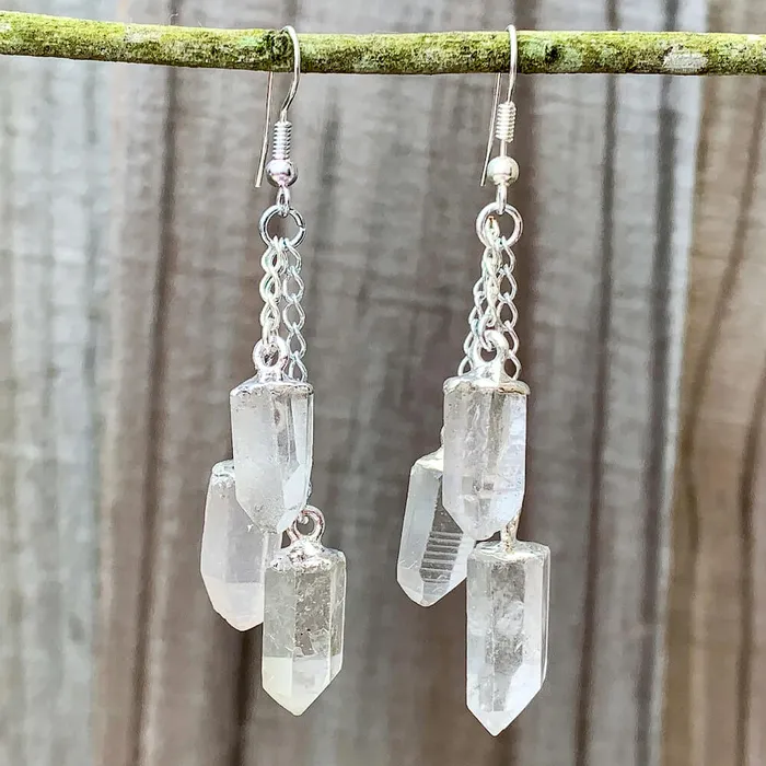 Magic Crystals Earrings Clear Quartz Crystal Dangle Earrings