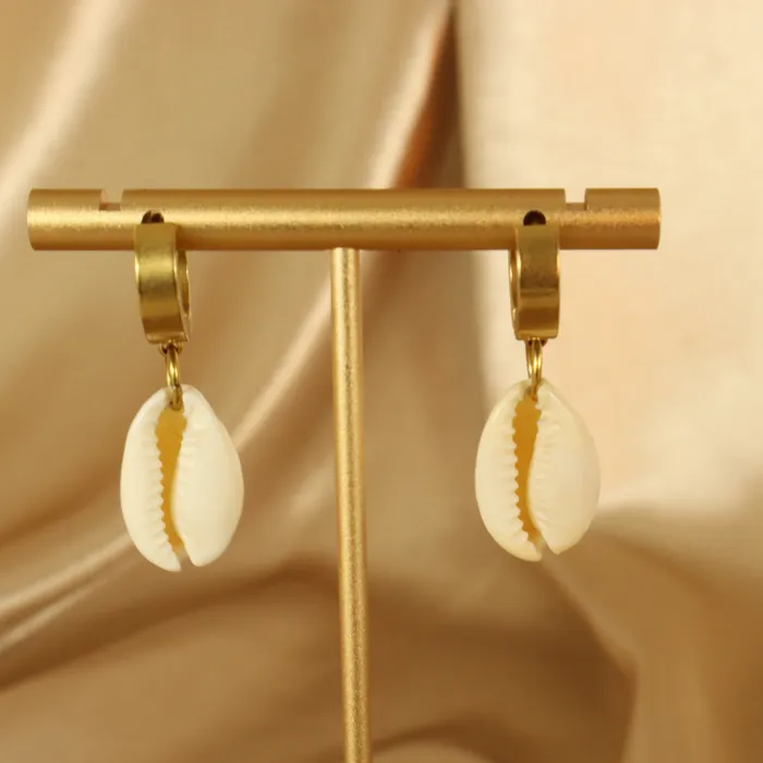 Omolola Jewellery Earrings Cara cowrie shell 18ct gold plated tarnish hoop earrings Omolola Jewellery Earrings Cara cowrie shell 18ct gold plated tarnish hoop earrings
