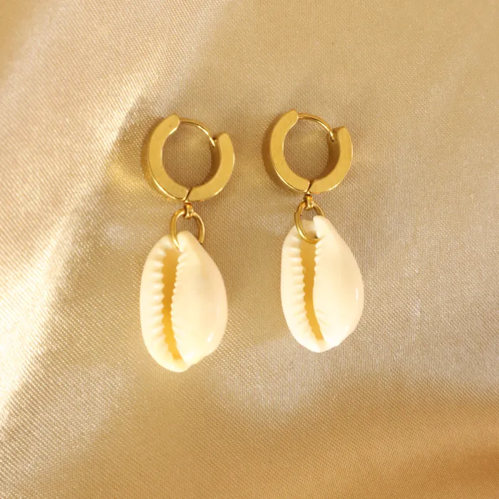 Omolola Jewellery Earrings Cara cowrie shell 18ct gold plated tarnish hoop earrings
