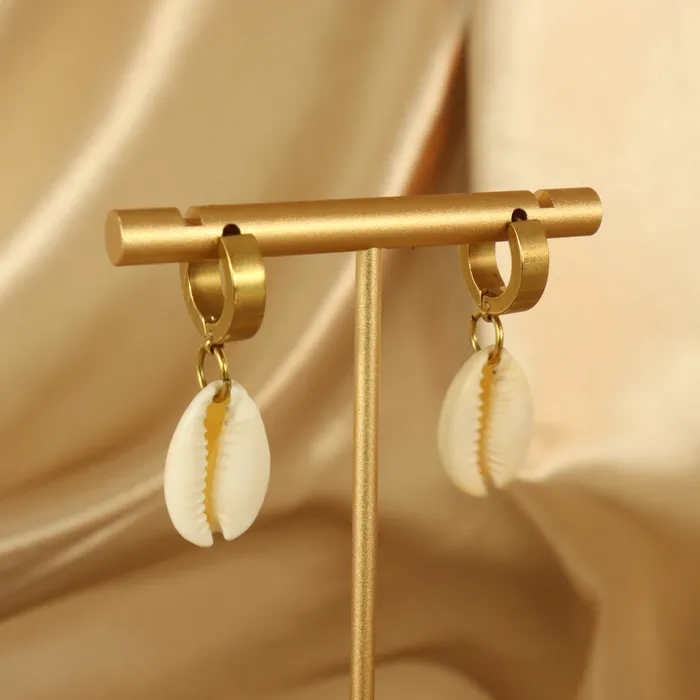 Omolola Jewellery Earrings Cara cowrie shell 18ct gold plated tarnish hoop earrings