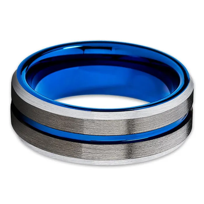 Rings Clean Casting Jewelry Gunmetal Wedding Band Blue Wedding Ring Silver Tungsten Ring Wedding Band