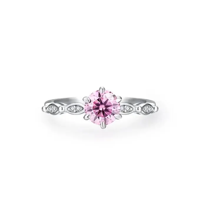 Rings Luxus Moissanite Silver or Gold 10ct Pink Moissanite Ring with Side Accent Stones Rings Luxus Moissanite Silver or Gold 10ct Pink Moissanite Ring with Side Accent Stones