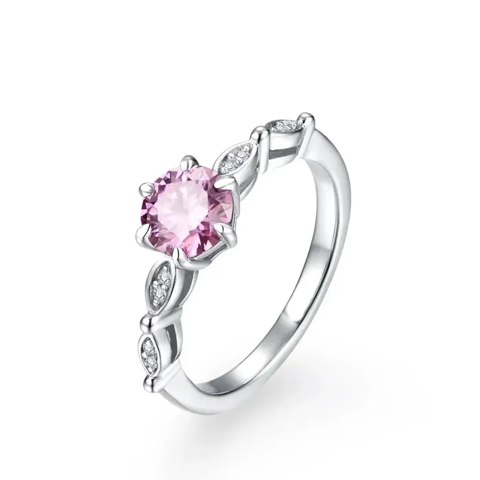 Rings Luxus Moissanite Silver or Gold 10ct Pink Moissanite Ring with Side Accent Stones