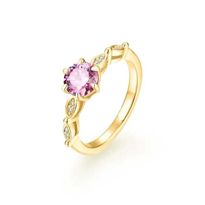 Rings Luxus Moissanite Silver or Gold 10ct Pink Moissanite Ring with Side Accent Stones