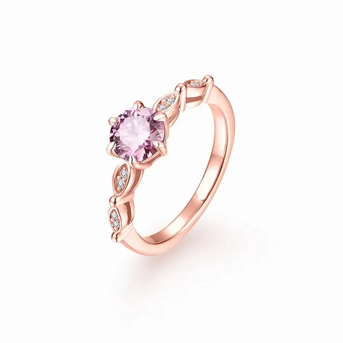 Rings Luxus Moissanite Silver or Gold 10ct Pink Moissanite Ring with Side Accent Stones