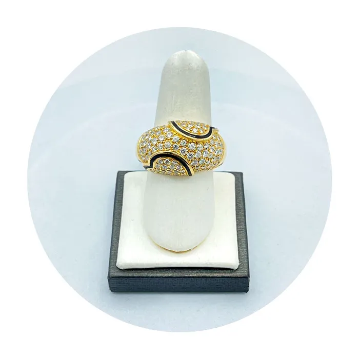 Shop IDC estore Estate 18K Yellow Gold Pave Domed Diamond Enamel Ring 275CTW Rings Shop IDC estore Estate 18K Yellow Gold Pave Domed Diamond Enamel Ring 275CTW Rings