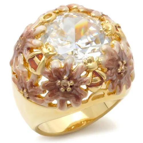 0W203 Matte Gold Gold Brass Ring with AAA Grade CZ in Clear Alamode Rings