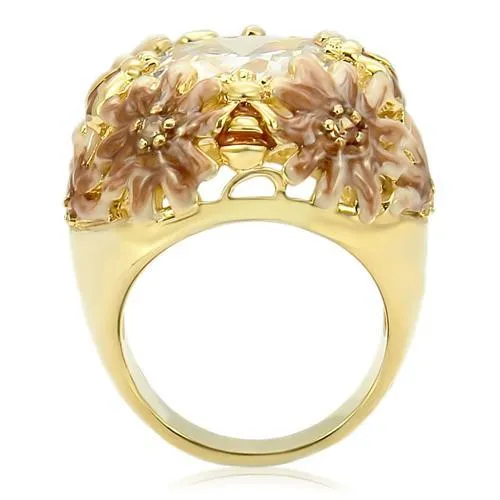 0W203 Matte Gold Gold Brass Ring with AAA Grade CZ in Clear Alamode Rings